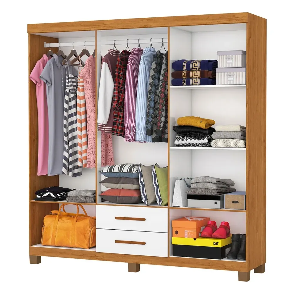 Guarda Roupa Solteiro Regalle 6 Portas 2 Gavetas com Pés Cinamomo/Branco - Pnr Móveis - 2