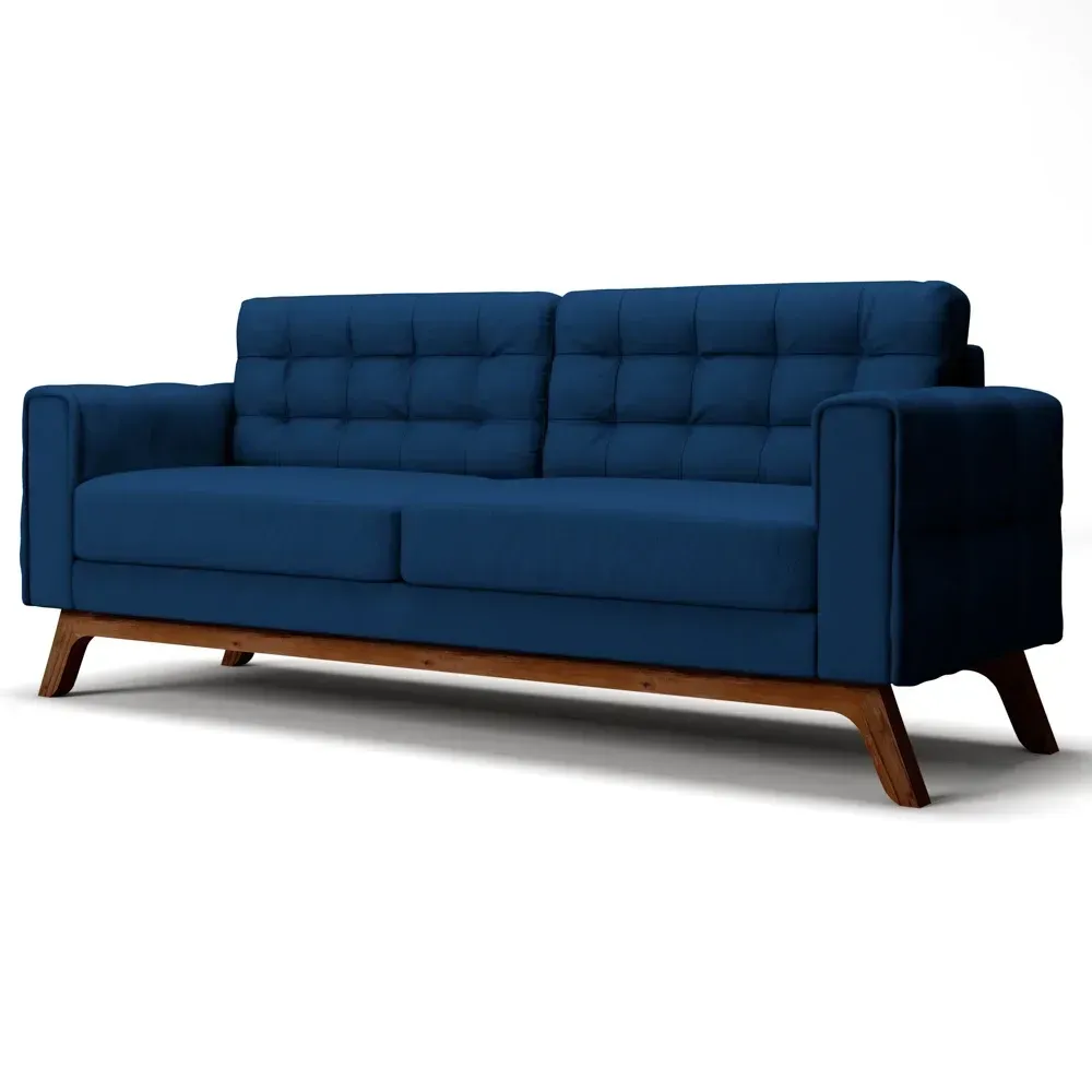 Sofá 230 cm 3 Lugares Sandero Veludo Azul Marinho - Domi - 2