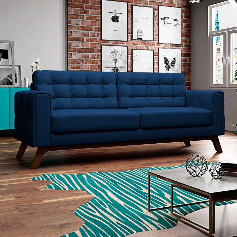 Sofá 230 cm 3 Lugares Sandero Veludo Azul Marinho - Domi - 1