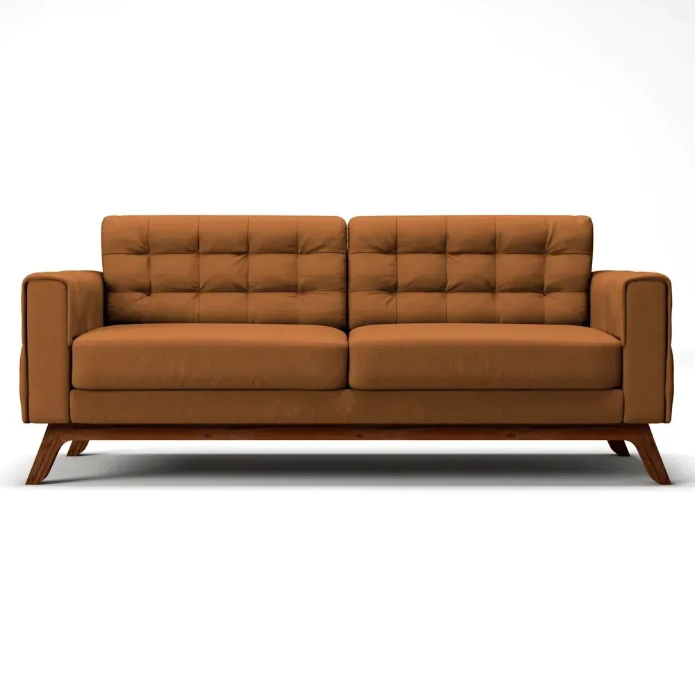 Sofá 230 cm 3 Lugares Sandero Veludo Telha - Domi - 3