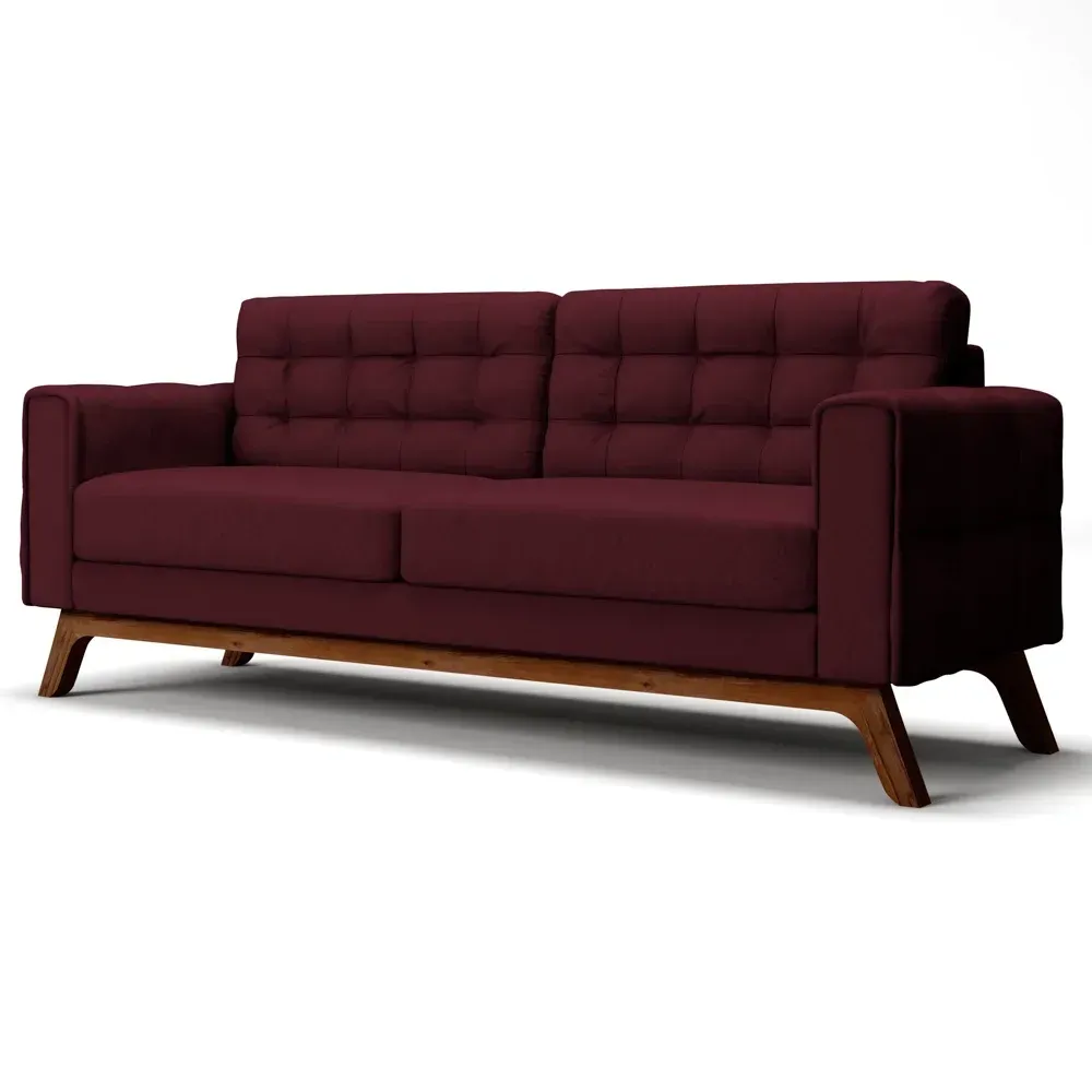 Sofá 230 cm 3 Lugares Sandero Veludo Marsala - Domi - 2