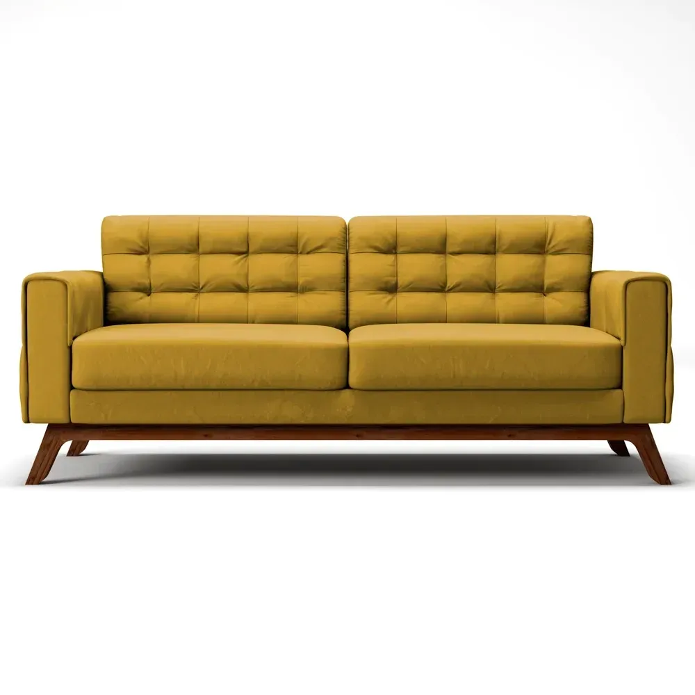 Sofá 230 cm 3 Lugares Sandero Veludo Amarelo - Domi - 3
