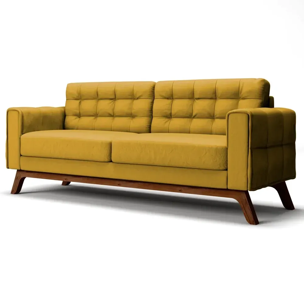Sofá 230 cm 3 Lugares Sandero Veludo Amarelo - Domi - 2
