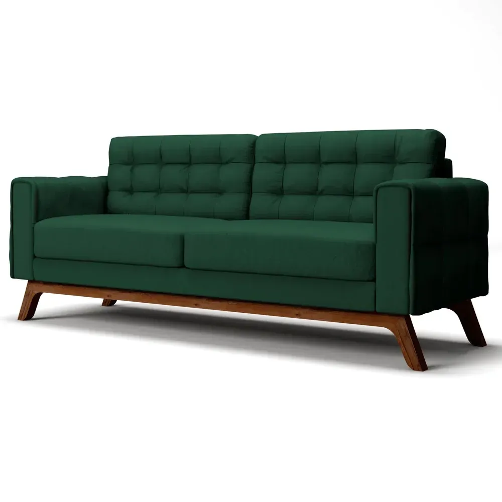 Sofá 230 cm 3 Lugares Sandero Veludo Verde - Domi - 2