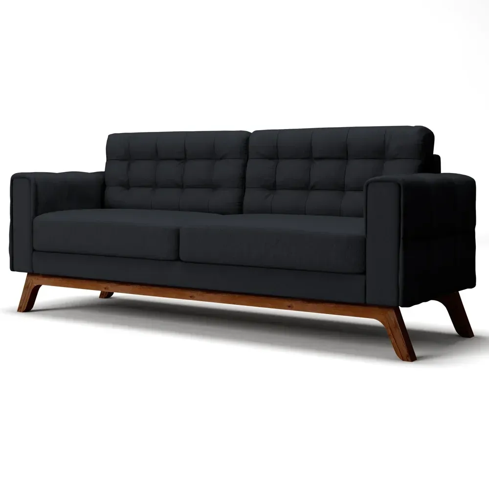 Sofá 230 cm 3 Lugares Sandero Veludo Preto - Domi - 2