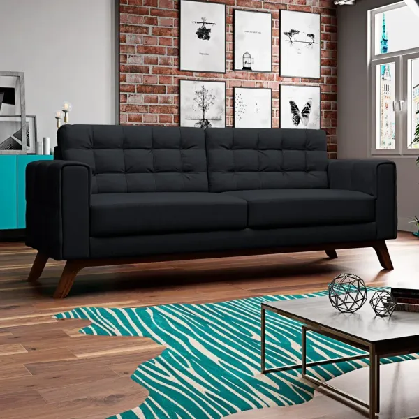 Sofá 230 cm 3 Lugares Sandero Veludo Preto - Domi