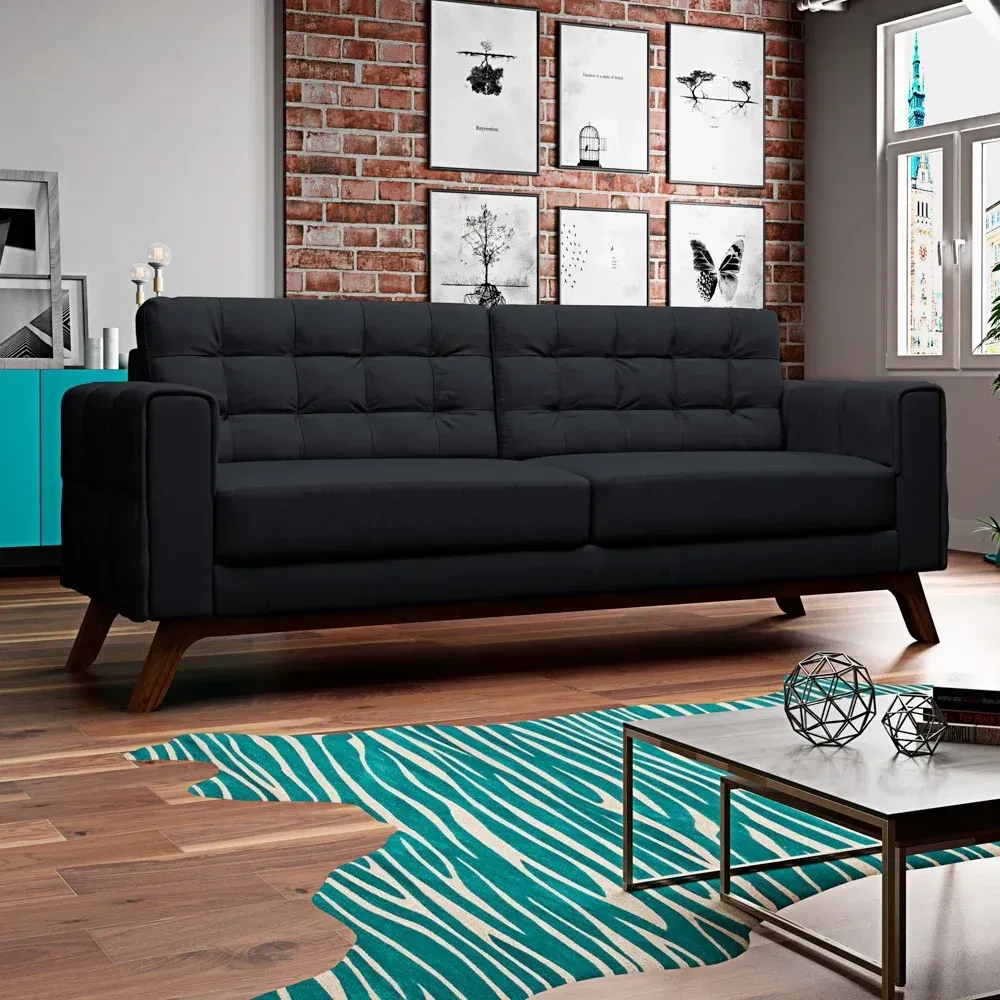 Sofá 230 cm 3 Lugares Sandero Veludo Preto - Domi - 1