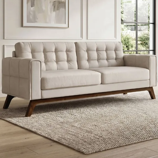 Sofá 230 cm 3 Lugares Sandero Veludo Bege Claro - Domi