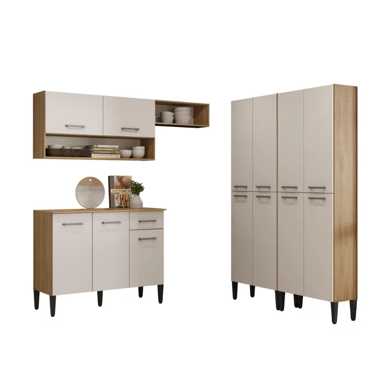 Armário de Cozinha Compacta Arizona Fusion Theree Carraro Carvalho com Branco - 2
