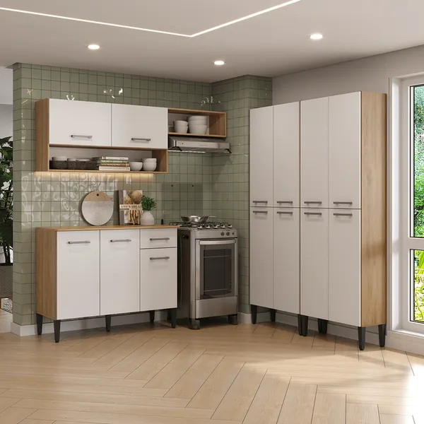 Armário de Cozinha Compacta Arizona Fusion Theree Carraro Carvalho com Branco