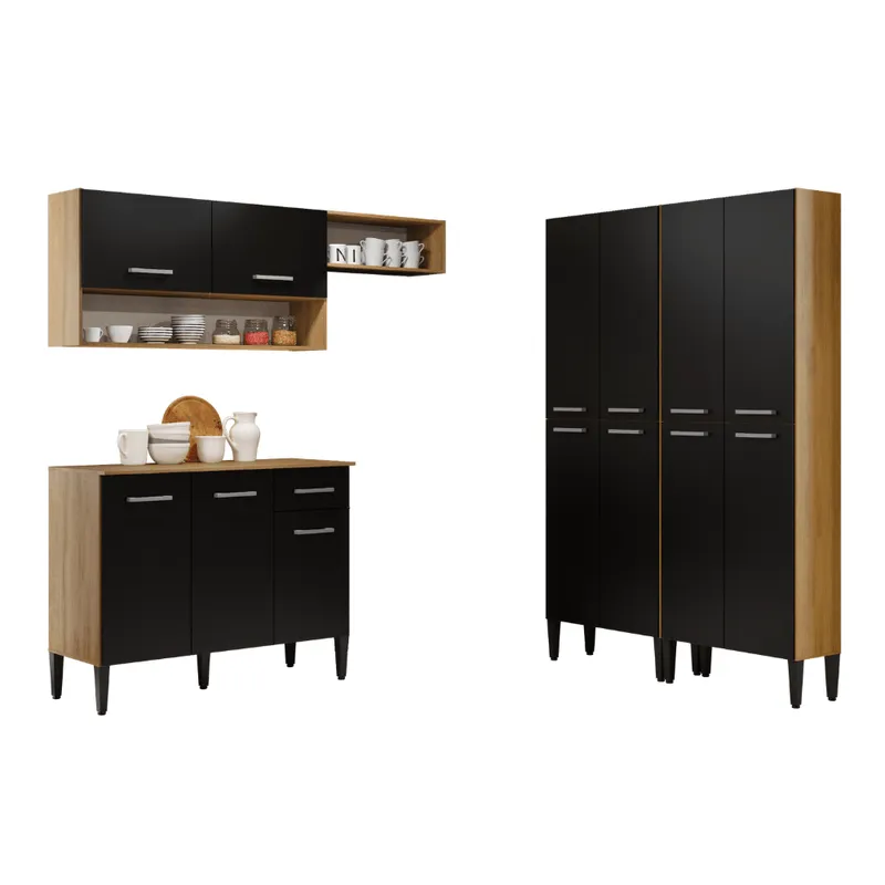 Armário de Cozinha Compacta Arizona Fusion Theree Carraro Carvalho com Preto - 2