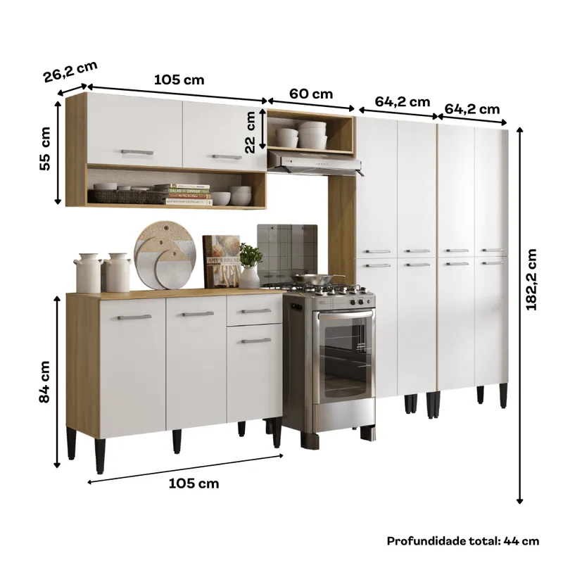 Armário de Cozinha Compacta Arizona Fusion One Carraro Carvalho com Branco - 3