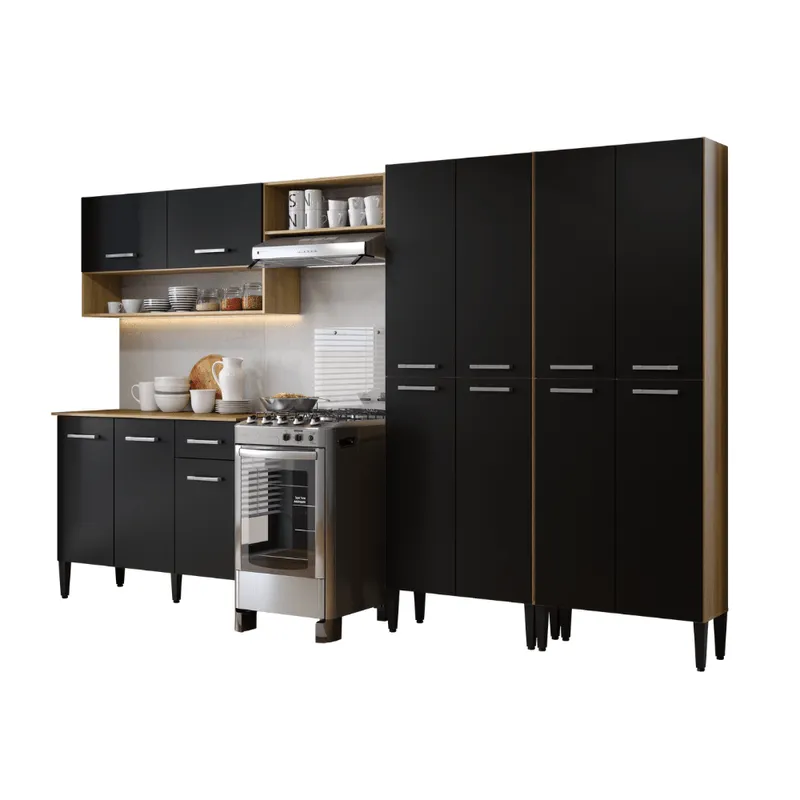 Armário de Cozinha Compacta Arizona Fusion One Carraro Carvalho com Preto - 2