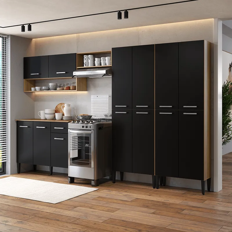 Armário de Cozinha Compacta Arizona Fusion One Carraro Carvalho com Preto - 1