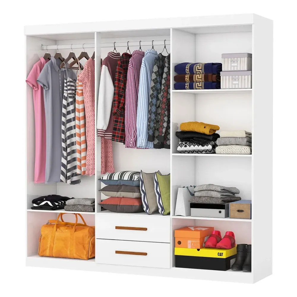 Guarda Roupa Solteiro Regalle 6 Portas 2 Gavetas com Espelho Branco - Pnr Móveis - 2