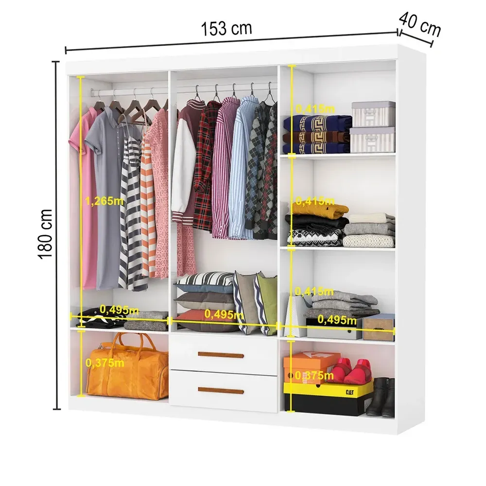 Guarda Roupa Solteiro Regalle 6 Portas 2 Gavetas com Espelho Branco - Pnr Móveis - 3