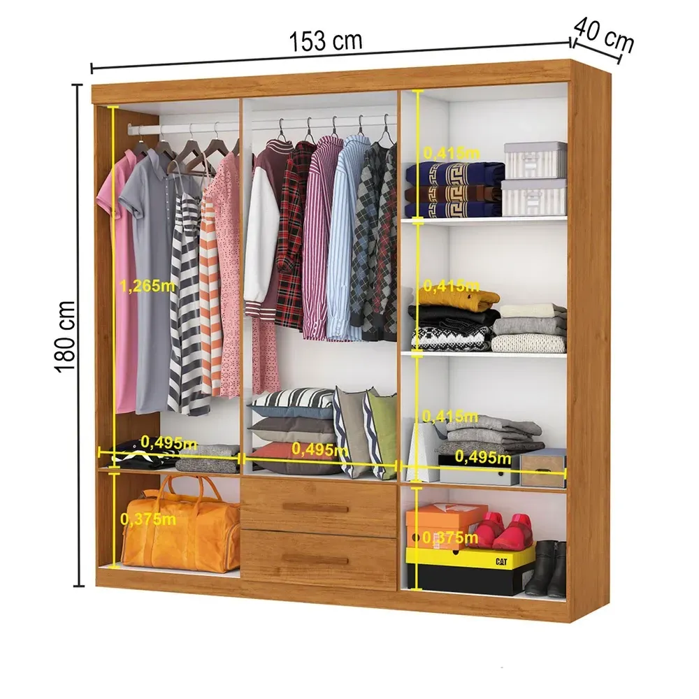 Guarda Roupa Solteiro Regalle 6 Portas 2 Gavetas com Espelho Cinamomo - Pnr Móveis - 3
