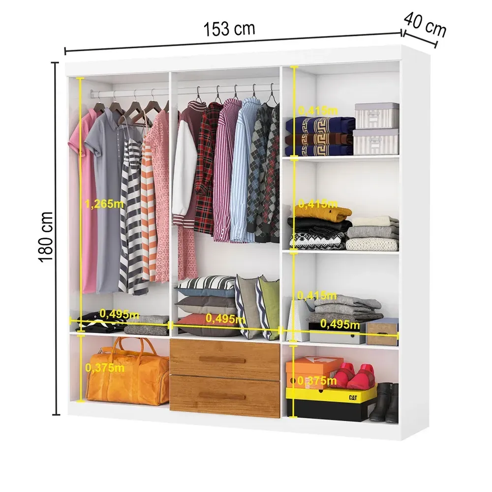 Guarda Roupa Solteiro Regalle 6 Portas 2 Gavetas com Espelho Branco/Cinamomo - Pnr Móveis - 3