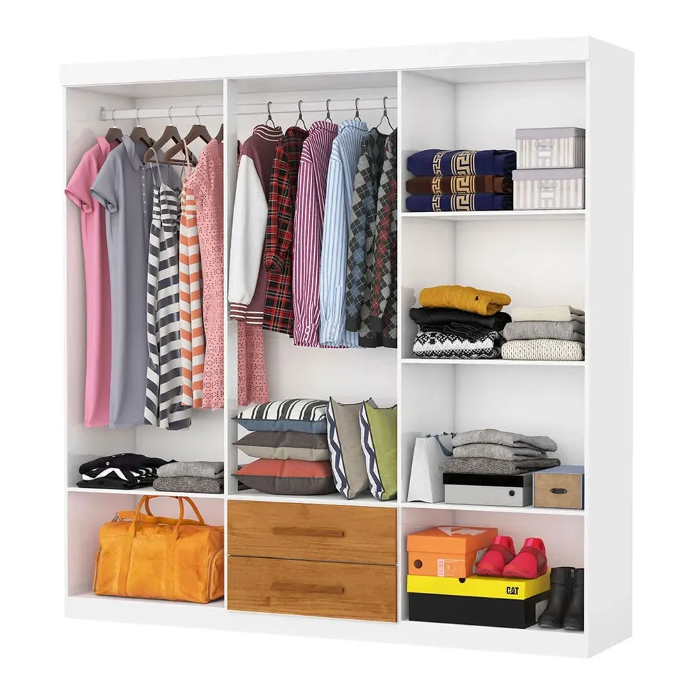 Guarda Roupa Solteiro Regalle 6 Portas 2 Gavetas com Espelho Branco/Cinamomo - Pnr Móveis - 2