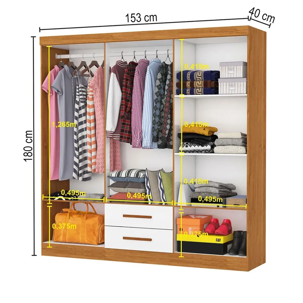 Guarda Roupa Solteiro Regalle 6 Portas 2 Gavetas com Espelho Cinamomo/Branco - Pnr Móveis - 3