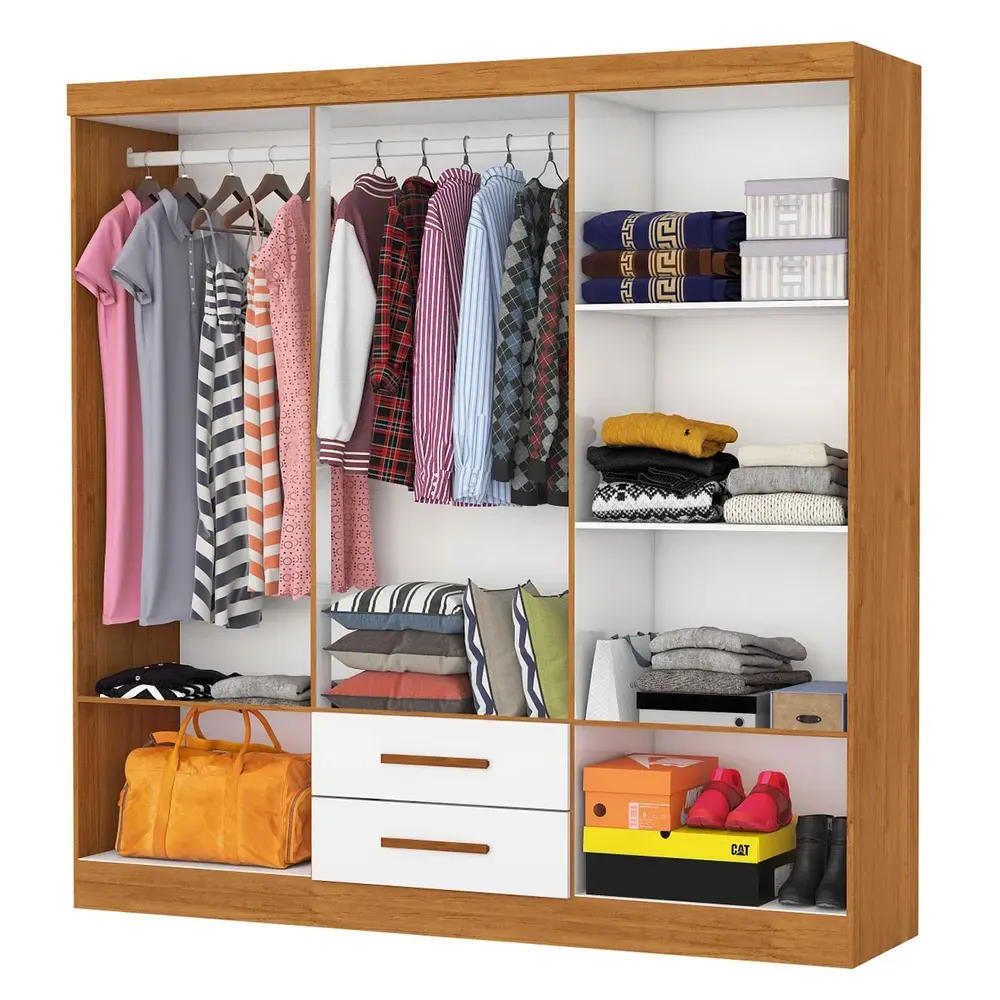 Guarda Roupa Solteiro Regalle 6 Portas 2 Gavetas com Espelho Cinamomo/Branco - Pnr Móveis - 2
