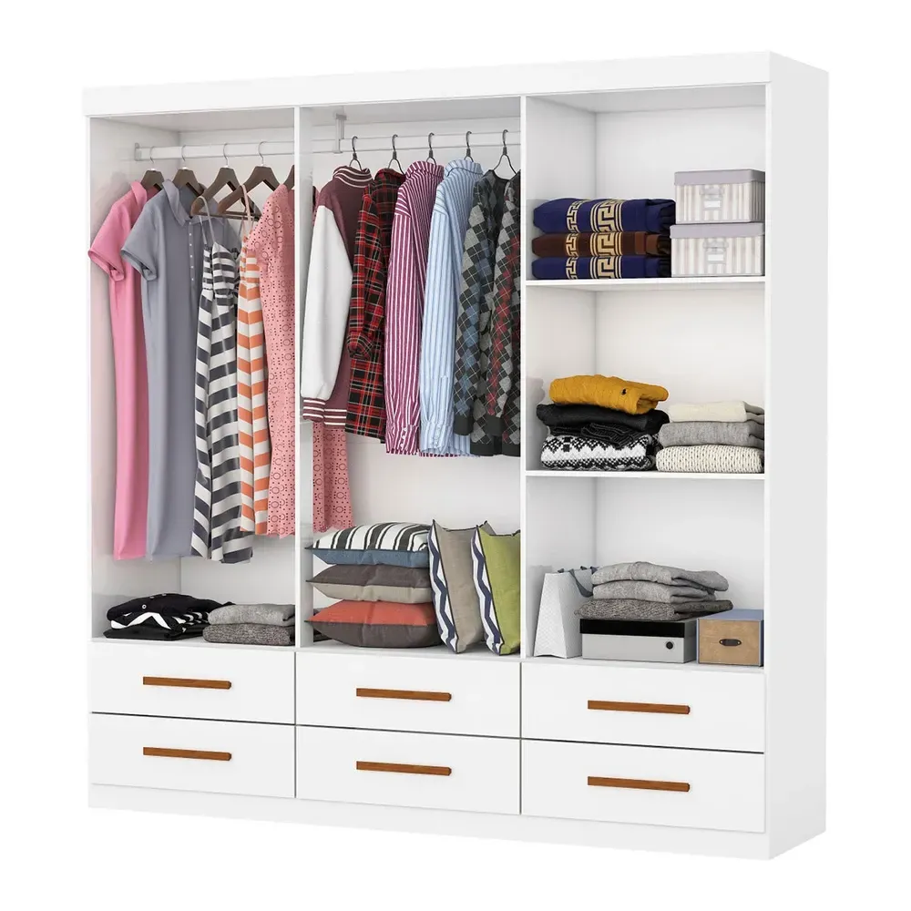Guarda Roupa Solteiro Aria 6 Portas 6 Gavetas Branco - Pnr Móveis - 2