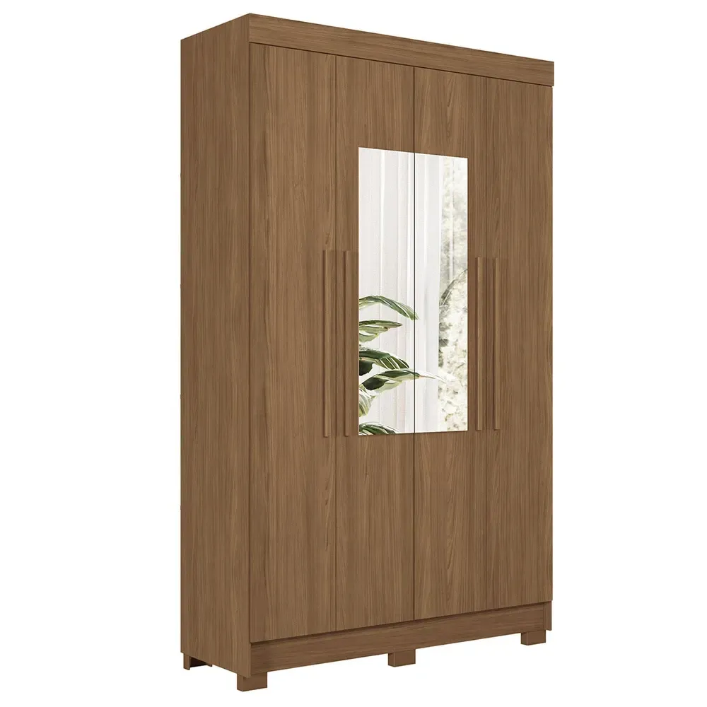 Guarda Roupa Solteiro Iporá 4 Portas 2 Gavetas Jatoba com Espelho - Pnr Móveis - 2