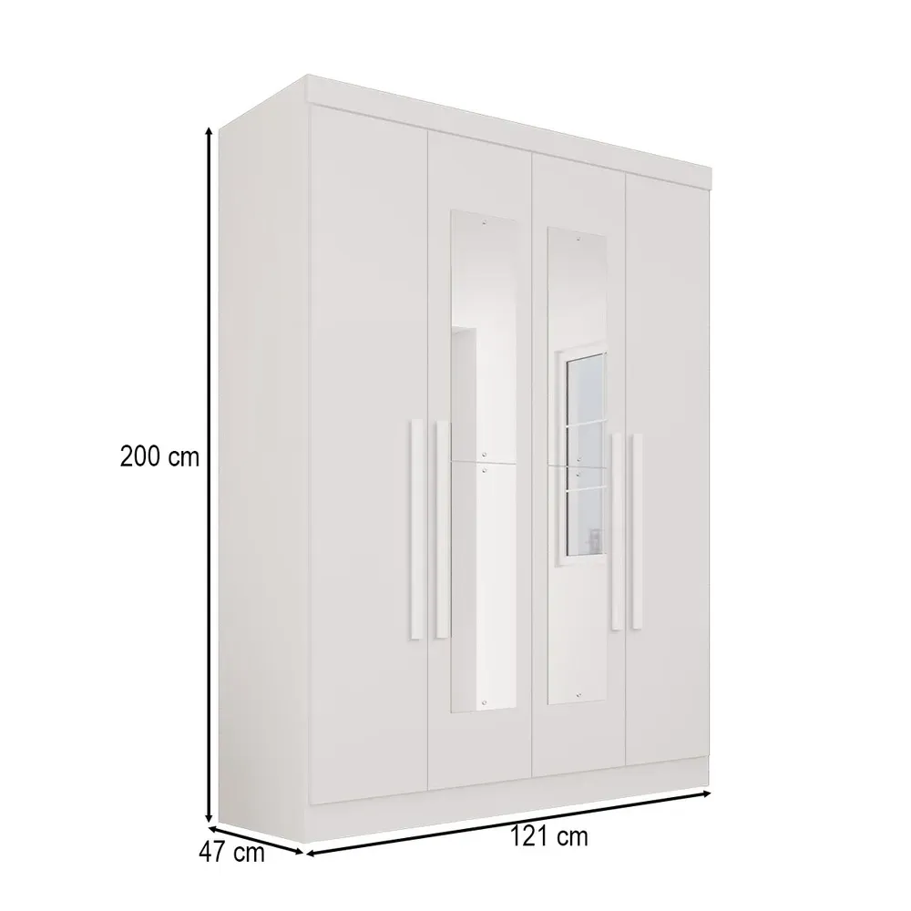 Guarda Roupa Max Plus 4 Portas 2 Gavetas com Espelho Branco - Pnr Móveis - 3