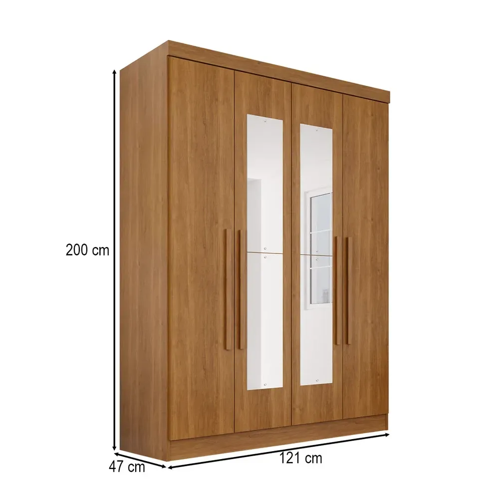 Guarda Roupa Max Plus 4 Portas 2 Gavetas com Espelho Cinamomo - Pnr Móveis - 3
