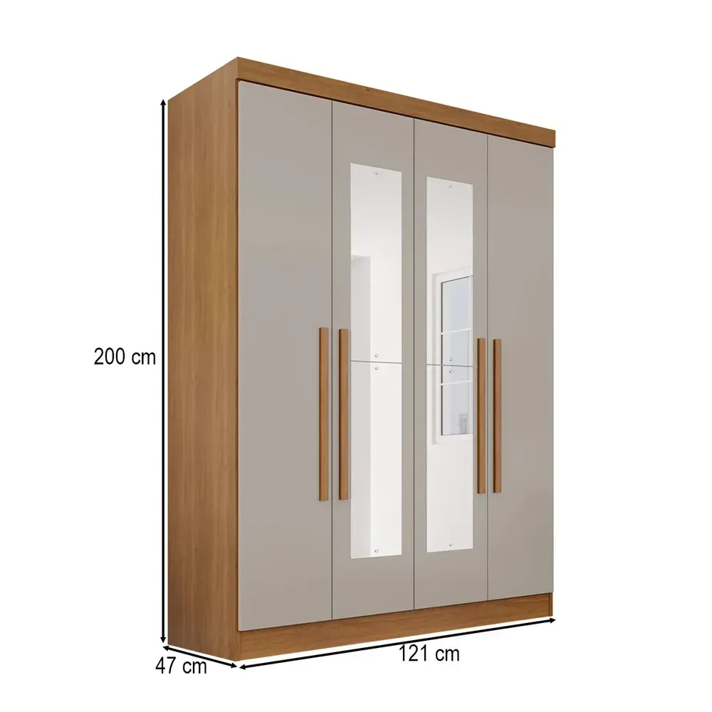 Guarda Roupa Max Plus 4 Portas 2 Gavetas com Espelho Cinamomo/Off - Pnr Móveis - 3