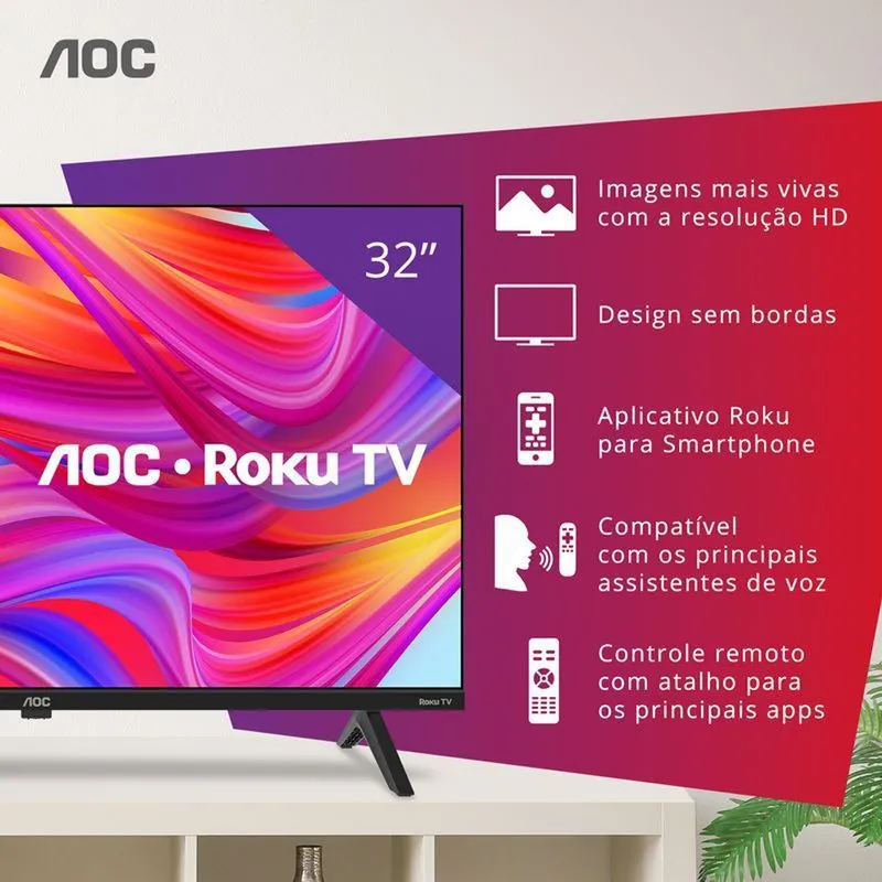 Smart TV 32" HD, Design sem bordas, Comando de voz, HDMI, USB, Wi-Fi Dual Band 32S5045/78G - AOC  - 3