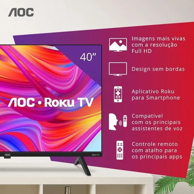 Smart TV 40" Full HD, Design sem bordas, Comando de voz, HDMI, USB, Wi-Fi Dual Band 40S5045/78G - AOC  - 3