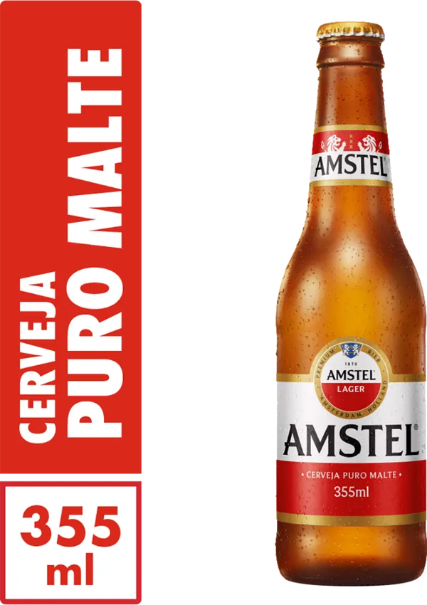 Cerveja Amstel Puro Malte Long Neck 355ml - Pack com 48 Unidades 
