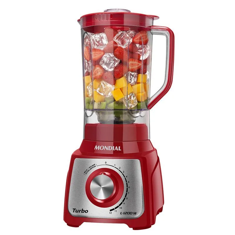 Liquidificador Turbo Mondial 1200W 12 Velocidades Vermelho/Inox - 1