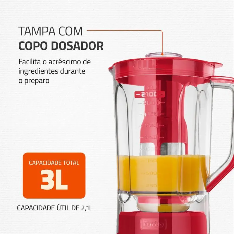 Liquidificador Turbo Mondial 1200W 12 Velocidades Vermelho/Inox - 3
