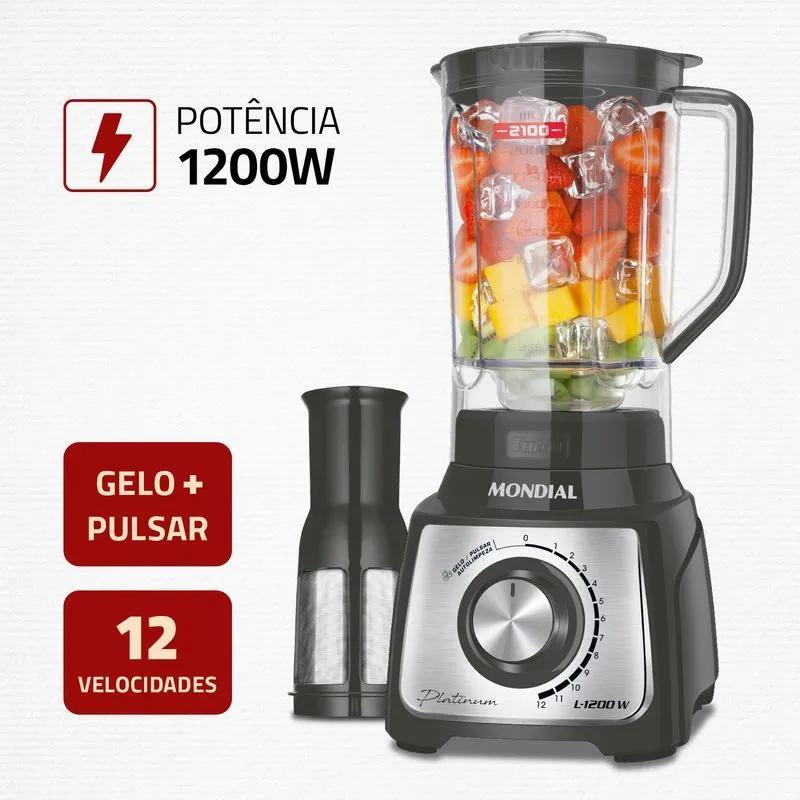 Liquidificador Turbo Platinum Mondial 1200W 12 Velocidades Grafite/Inox - L-1200 PI - 2