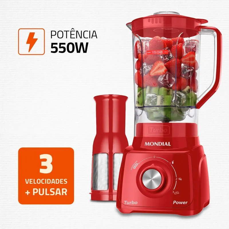 Liquidificador Turbo Power Mondial 550W Vermelho - L-99 FR - 2