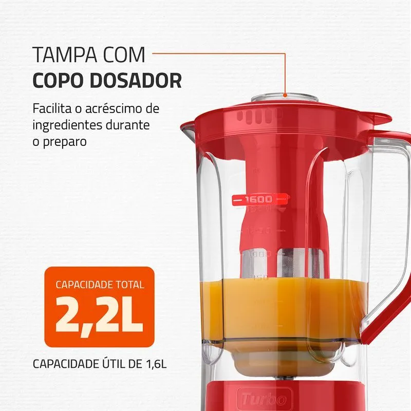 Liquidificador Turbo Power Mondial 550W Vermelho - L-99 FR - 3