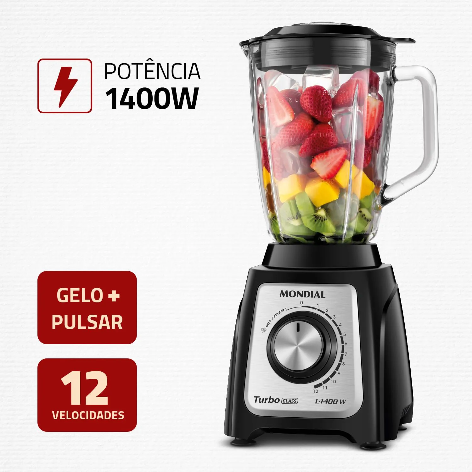 Liquidificador Turbo Glass Jarra de Vidro Mondial Preto/Inox 1400W - L-1400 GI - 2