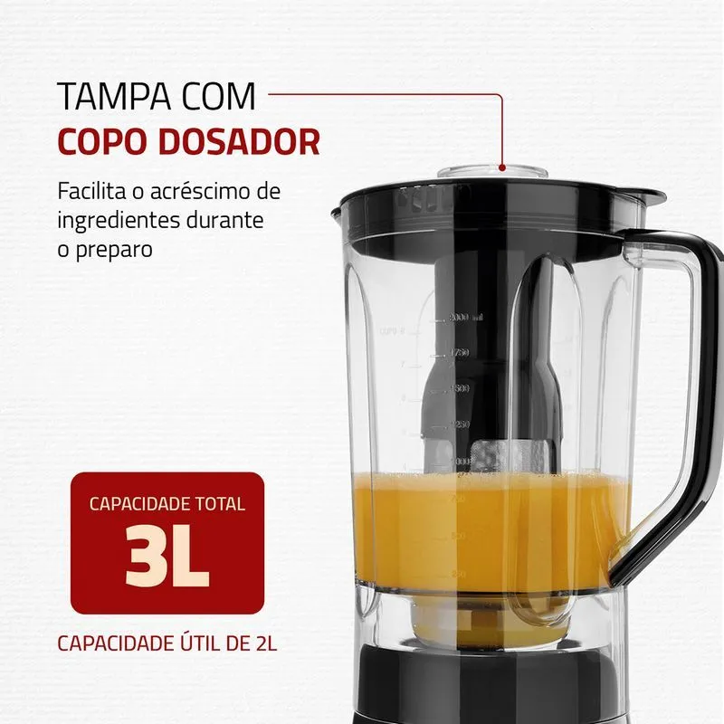 Liquidificador Turbo Mondial Preto/Inox 1000W - L-1000 BI - 3