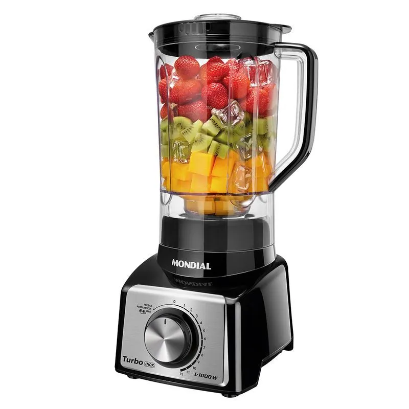 Liquidificador Turbo Mondial Preto/Inox 1000W - L-1000 BI - 1