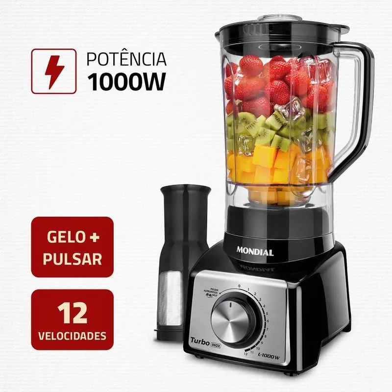 Liquidificador Turbo Mondial Preto/Inox 1000W - L-1000 BI - 2