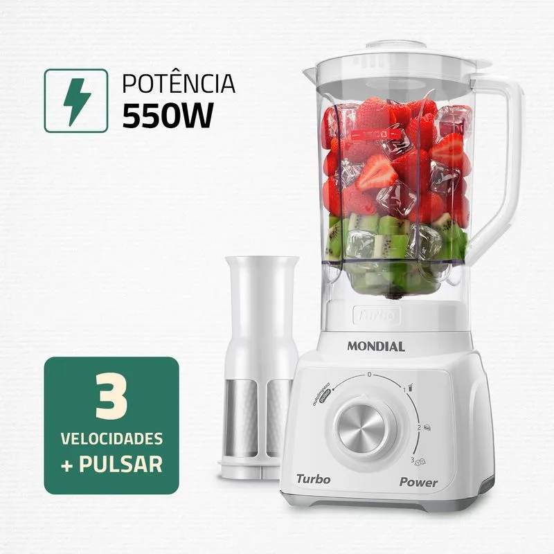 Liquidificador Turbo Power Mondial Branco/Cinza 550W - L-99 WG - 2
