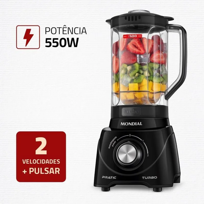 Liquidificador Pratic Turbo Mondial Preto 550W - L-98-B - 2