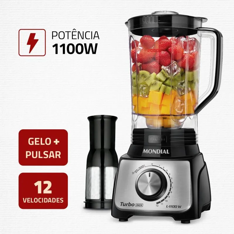 Liquidificador Turbo Mondial Preto/Inox 1100W - L-1100 BI - 2