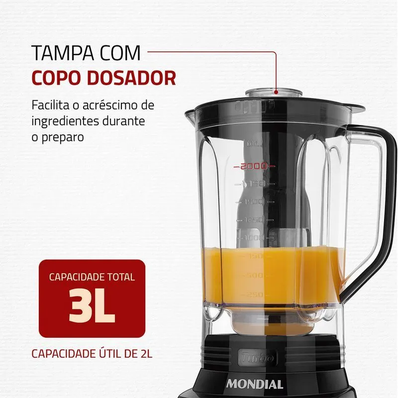 Liquidificador Turbo Mondial Preto/Inox 1100W - L-1100 BI - 3