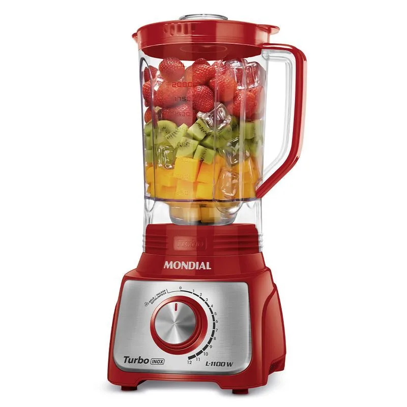 Liquidificador Turbo Mondial Vermelho/Inox 1100W - L-1100 RI - 1