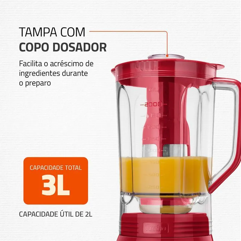 Liquidificador Turbo Mondial Vermelho/Inox 1100W - L-1100 RI - 3