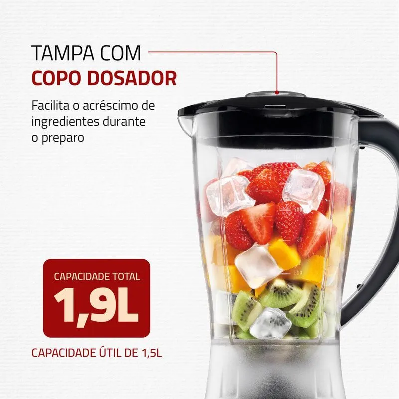 Liquidificador Power 2 Black Mondial Preto/Prata 550W - L-28 - 3