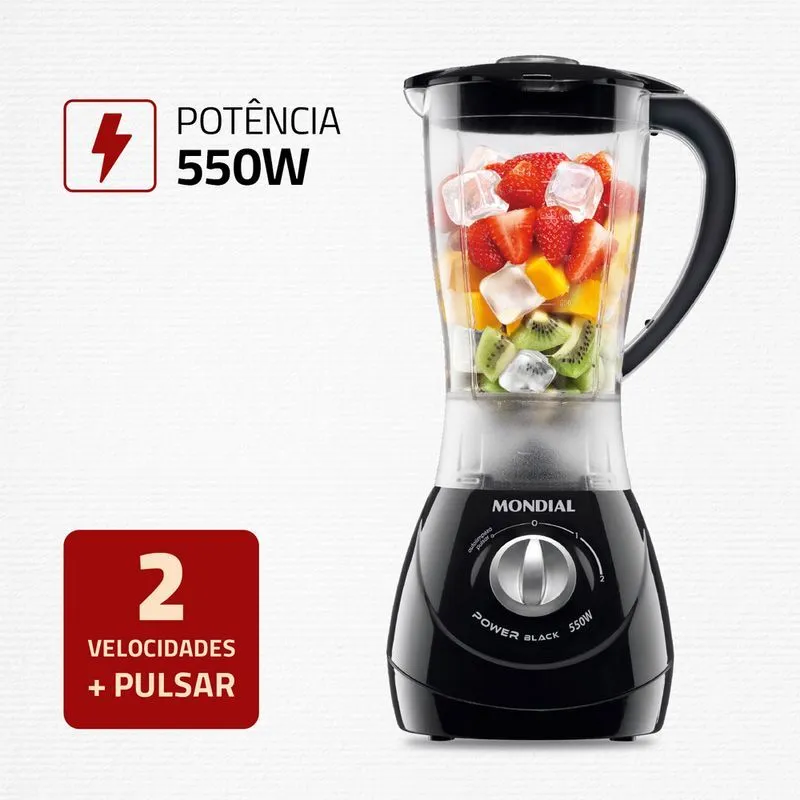 Liquidificador Power 2 Black Mondial Preto/Prata 550W - L-28 - 2